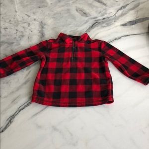 Buffalo check half zip pullover.